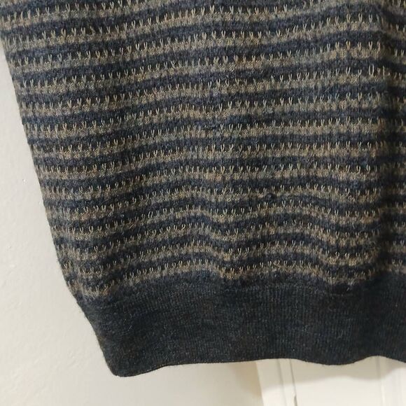 Peruvian connection mens medium 100% baby alpaca brown gray stripe sweater - Picture 4 of 8